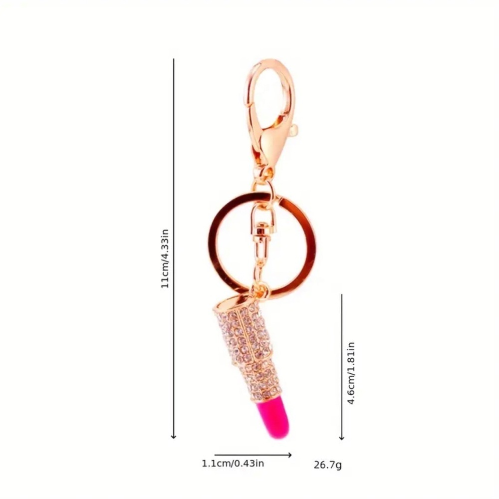 Red Rhinestone Lipstick Purse Charm Keychain – Gold Bling Bag Accessory – NWT - Picture 4 of 4